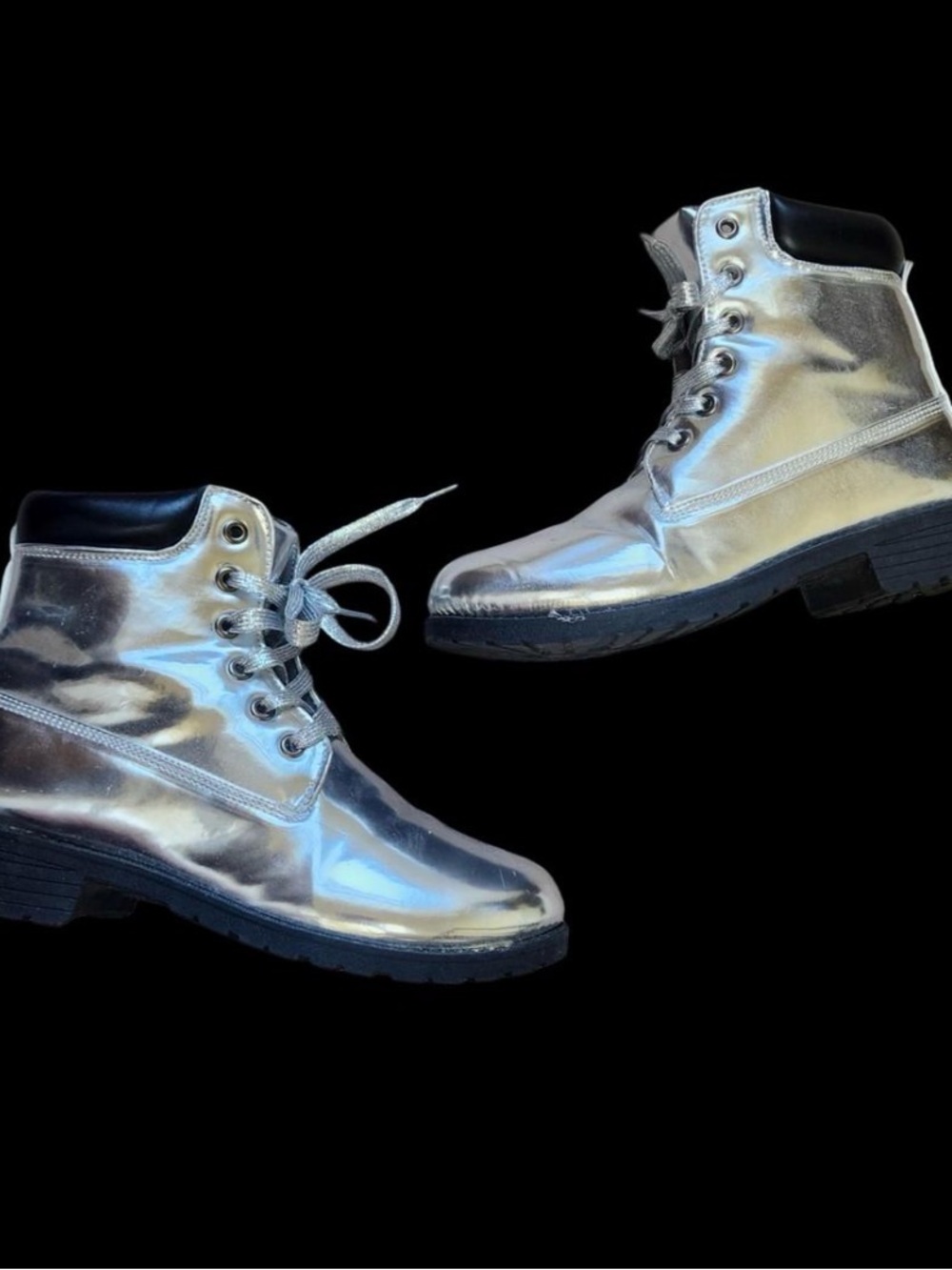 Yoki Metallic Silver Lace-Up Ankle Boots